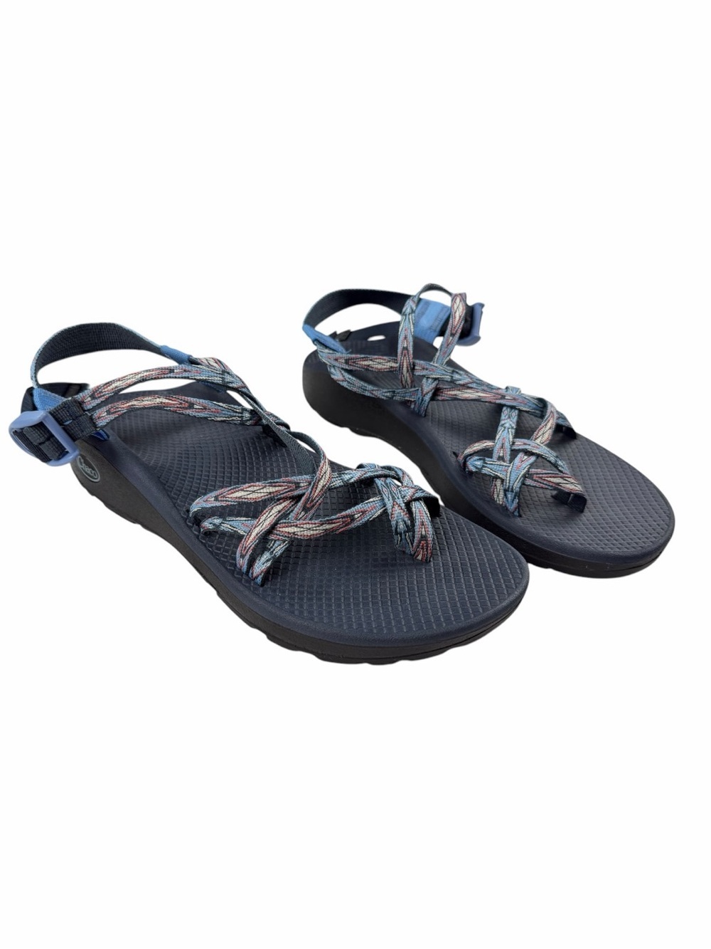 Chaco Women’s ZX/2 Cloud Classic Strappy Sandal In Blue Geometric Design Size 11